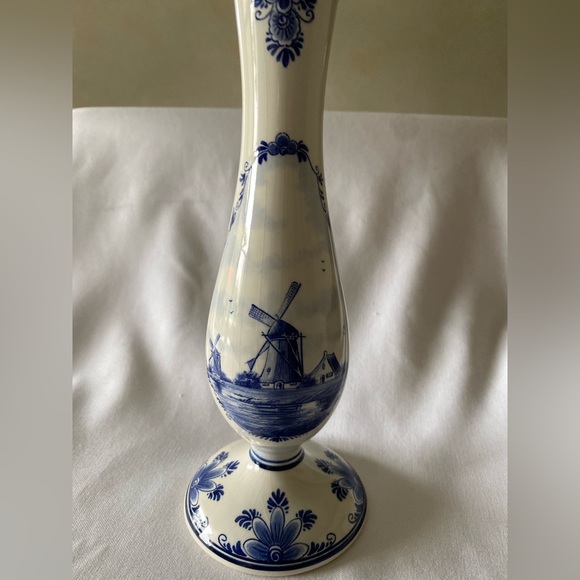 Beautiful Vintage Delft Huys Blue & White Windmill Vase Authentic Hand Painted - Picture 3 of 9